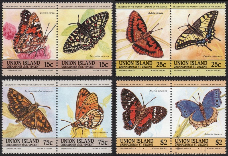 Saint Vincent Union Island 1985 Butterflies Unauthorized Reprint Stamps